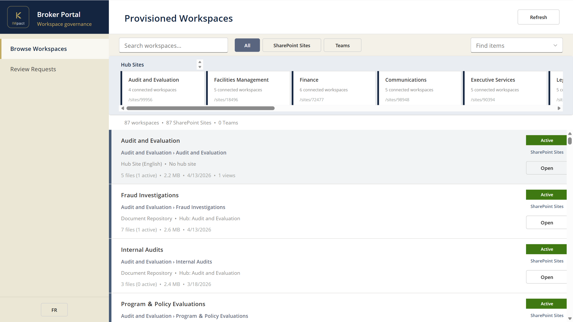 Broker Portal — browse workspaces