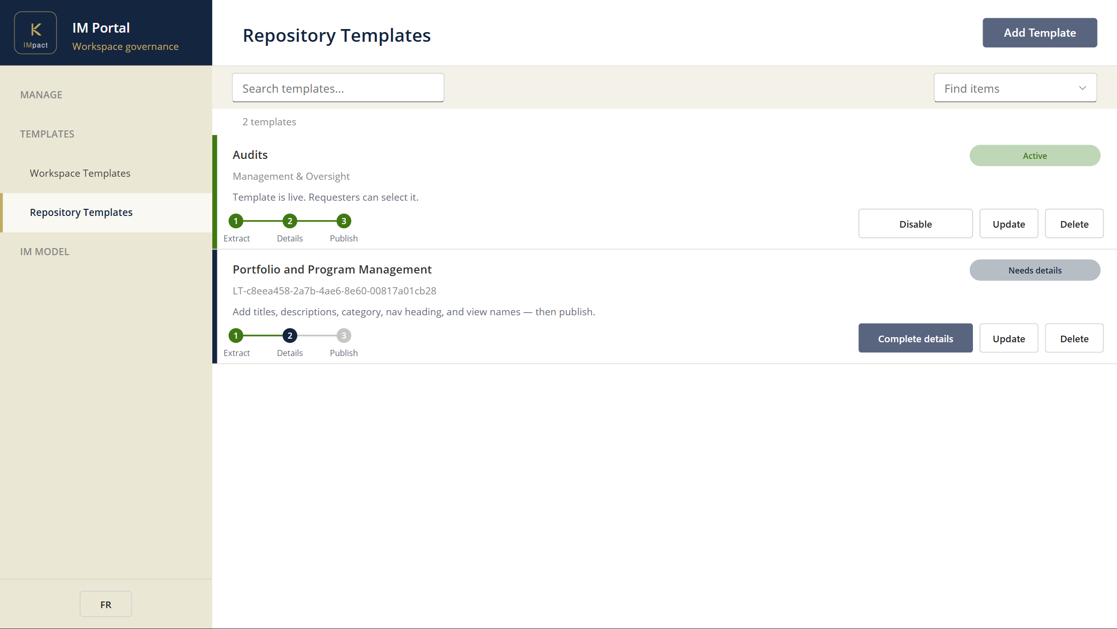 IM Portal — library and list templates